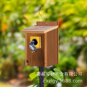บ้านนกติดผนังไม้ขนาดเล็ก ตกแต่งแบบธรรมชาติ กล่องเพาะพันธุ์สำหรับนกในสวนหลังบ้าน - Product Image 2