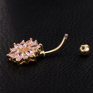 Anneau de <span class=keywords><strong>nombril</strong></span> en acier inoxydable plaqué or <span class=keywords><strong>non</strong></span> ternissant avec cristal petite marguerite, <span class=keywords><strong>bijoux</strong></span> de piercing <span class=keywords><strong>pour</strong></span> femmes - Product Image 3