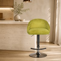 Tabouret de bar pivotant moderne en velours vert citron, réglable en hauteur pneumatiquement, avec base en métal et repose-pieds, pour salle à manger, cuisine, bar