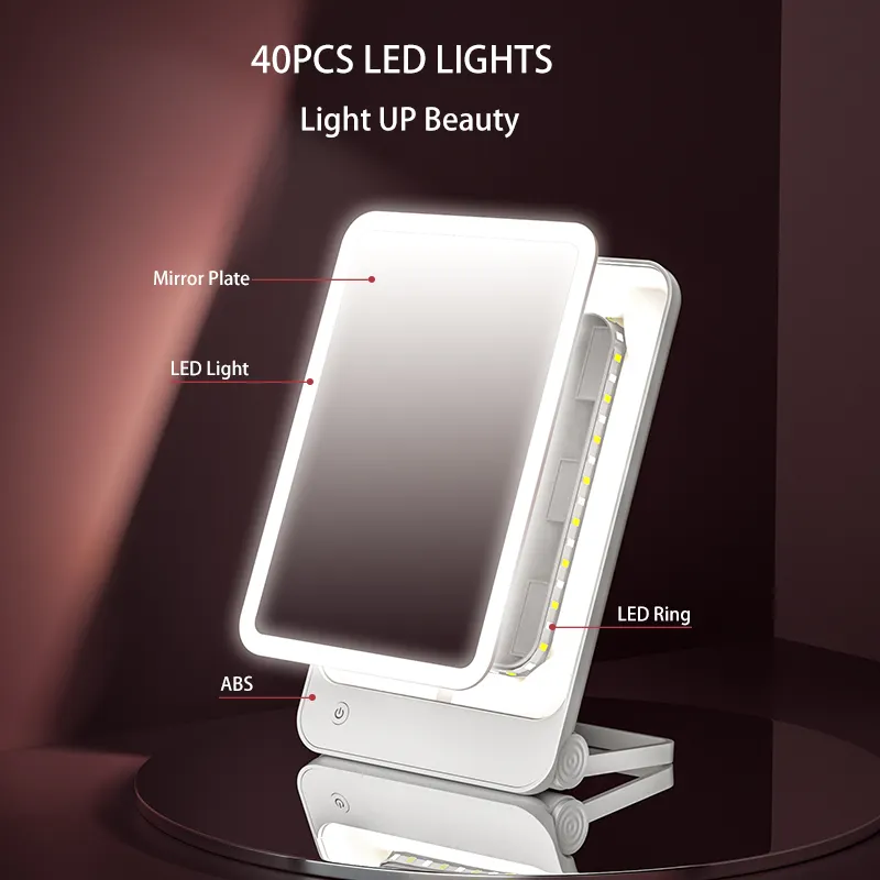 M19 2 in1テーブルデスクトップポータブルバニティコスメティックメイクアップミラー、LEDライト付き