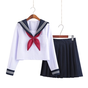 Japanese <strong>Girls</strong> <strong>School</strong> <strong>Uniforms</strong> <strong>Anime</strong> Cosplay Costume College Student Suit Navy Blue Pleated Skirt Sailor <strong>Uniform</strong> - Product Image 2