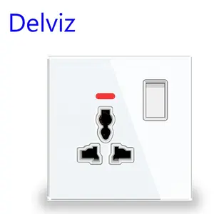 Delviz With Switch Control AC 110V~250V LED Indicator Crystal Glass Panel 16A Power Outlet Electric Plug Universal Wall Socket