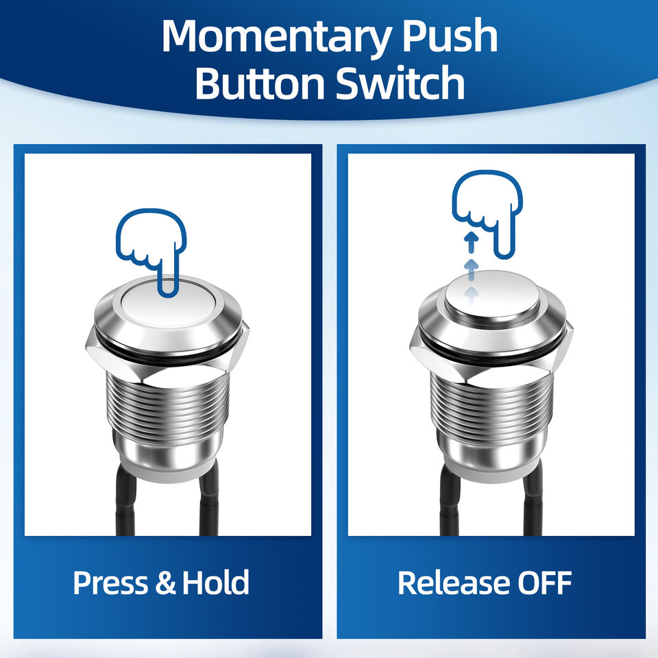 High Quality Pre-Wired SPST 1NO Momentary Flat Button Metal Push Button Screw Terminal Waterproof 12MM Anti-vandal Switches