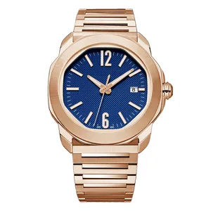 Dernière conception de luxe Original Business Quartz calendrier Date Montre Fond Bleu faire personnalisé Logo étiquettes dans la montre