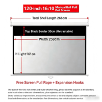 Écran de projection portable manuel blanc mat de 120 pouces, 4K Ultra HD 16:10, auto-verrouillant, rétraction lente pour home cinéma