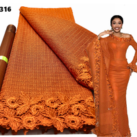 Tissu Dentelle Guipure Cordon de Luxe Orange Brûlé Broderie Hydrosoluble Creuse Sexy pour Mariage Traditionnel 5 Yards