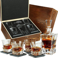 Ensemble de carafe à whisky en cristal rétro classique personnalisé, boîte en bois, ensemble de verres à whisky, coffret cadeau