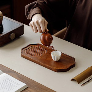 Guanlan <b>Walnut</b> Wood Dry Brewing Tray With Alloy Grille Small Tea Tray For Living Room <b>Coffee</b> <b>Table</b> Use - Product Image 1