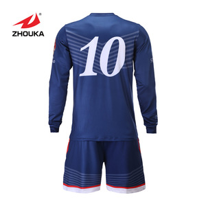 China wholesale new design sublimation fashion long sleeve soccer jersey goalkeeper jersey custom Navy football jersey soccer - Product Image 2