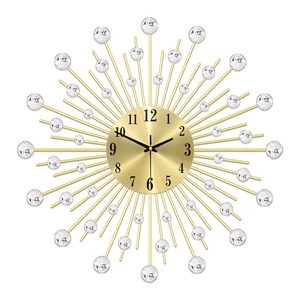 Horloge murale décorative Gold Sunburst, horloge à pendule suspendue, silencieuse, sans tic-tac, en plastique, pour le salon - Product Image 3