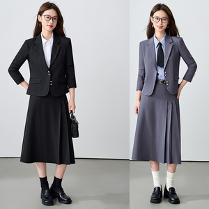 Women's Professional Suit Skirt Set Midi Length Three Quarter Sleeve Polyester Anti-Wrinkle Office Lady Formal Wear - Product Image 1