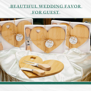Bamboo Heart Shaped Cutting Board With Knife And Fork <b>Set</b> For Dessert Serving Home Use Durable Wood Cheese Plate - Product Image 4