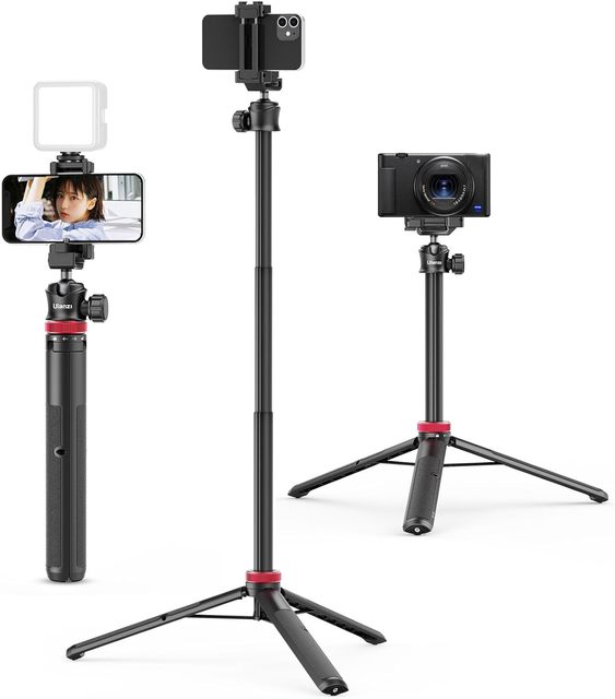 ULANZI MT-44 Extendable Phone 1.8M Tripod 59" Selfie Stick Phone Vlog Tripod Stand with 2 in 1 Phone Clip 360° Ball Head Camera