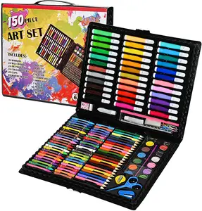 Hot Selling Diy Arts and Crafts Supplier 150 pcs Plastic Box Art Drawing Set with Color Pencil and Crayons for Christmas Gift