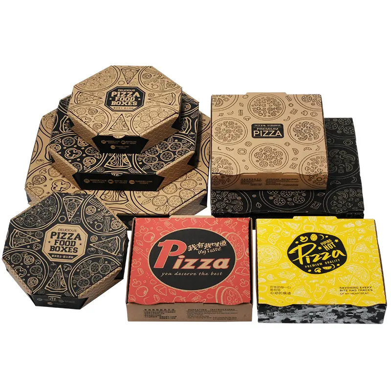 Индивидуальная дешевая круглая восьмиугольная упаковка для пиццы, бумажная коробка на вынос, контейнер для еды, упаковка для пиццы, коробка для завтрака, оптовая продажа