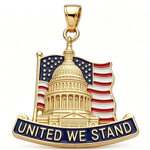 Épinglette en alliage de zinc plaqué or « United We Stand » avec motif Capitol et drapeau, émail dur, souvenir patriotique - Product Image 3