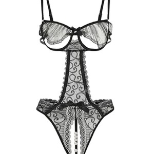 Body de encaje negro con aros y soporte push-up, entrepierna abierta, lencería sexy Golden Shuttle Weaving Fun para mujer 8108 - Product Image 5