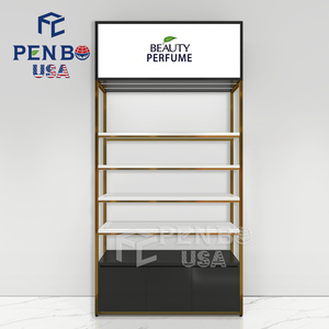 Estantes de exhibición de cosméticos de piso de Estilo negro simple, escaparate de exhibición de Perfume cosmético de 4 capas personalizado con gabinete inferior - Product Image 2