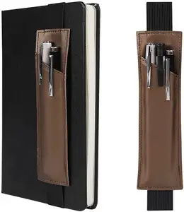Leather Adjustable Elastic Band Pen Sleeve Pouch Pen Holder For Hardcover Notebooks