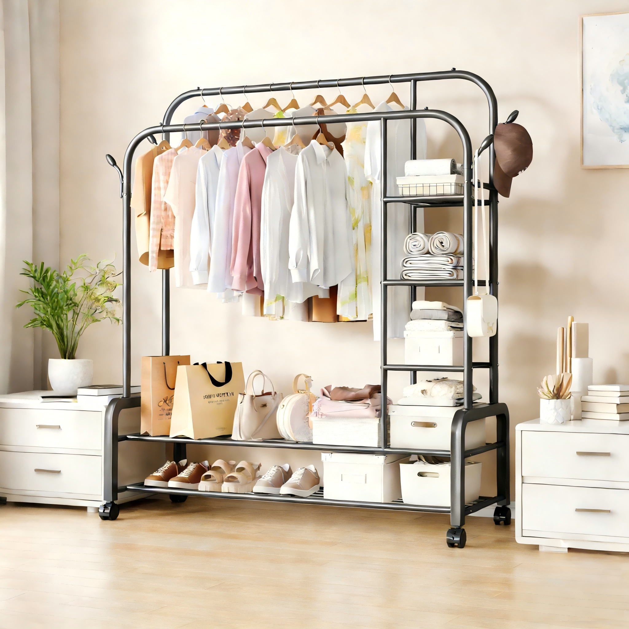 Nero + scarpiera a doppio strato + ripiano laterale