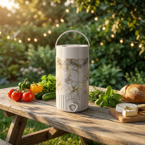 Distributeur de boissons en plastique Anax aspect marbre 5L avec poignée, couvercle et robinet à bouton-poussoir, carafe à eau portable pour la cuisine - Product Image 3