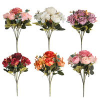 Buket Bunga Buatan Gaya Eropa Ukuran Kecil 6 Tangkai Mawar Hydrangea Hibiscus-Cetak Injeksi Dekorasi Rumah Pernikahan
