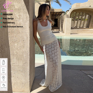 Gonna in pizzo Loveda all'ingrosso da donna, stile streetwear, bianca jacquard, trasparente, a vita bassa, tinta unita - Product Image 1