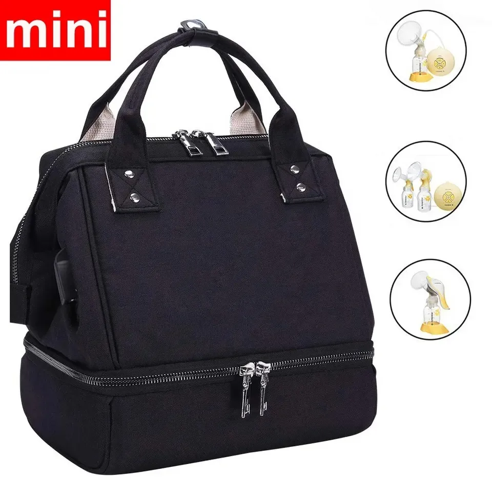 दोपहर के भोजन के बैग काले मिनी स्तन पंप बैग कूलर बैग के साथ यूएसबी चार्जर पोर्ट