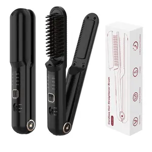 Mini Professional Portable Wireless Hair Beard Straightener Brush Heat Cordless Hair Straightening Comb