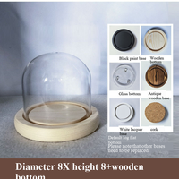Cloche en verre Art Déco écologique de 8 cm de diamètre et de 8 à 15 cm de hauteur, base en bois massif, décoration de maison et de bureau recyclable à faire soi-même