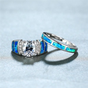 JIELING nuovo Design opale di fuoco blu e anello di zircone di ametista ovale per le donne e gli uomini oro nero placcato anello di pietre preziose - Product Image 4