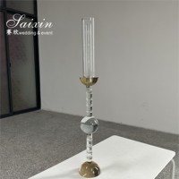 Hoher Hochzeitstisch-Dekorations-Kerzenständer Champagner-Kristallkugel-Kerzenhalter