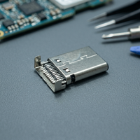Conector USB 3.1 Tipo C Macho de Alta Velocidad, Ángulo Recto, Carcasa Empotrada DIP, Contacto Dorado, Carcasa LCP, Retardante de Llama UL94V-0, 10000 Ciclos