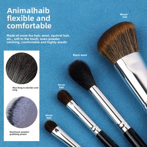 Black Wooden Handle Animal Hair Makeup Brush Set Face Powder Contour Foundation Eye Blending Brush - Product Image 2
