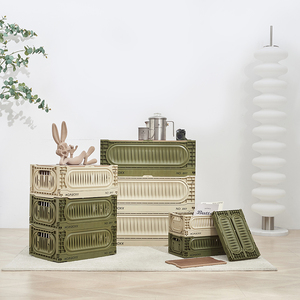 Bán buôn tùy chỉnh ngoài trời có thể gập lại hộp lưu trữ Stackable PP thả cắm trại lưu trữ đóng mở giỏ với nắp bằng gỗ - Product Image 4