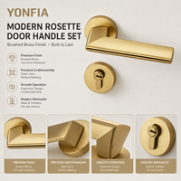 YONFIA 8032R01 Kunci Pintu Emas Paduan Seng Gagang Terpisah Senyap dengan Kunci Minimalis untuk Kamar Tidur, Ruangan, Rumah, Kantor