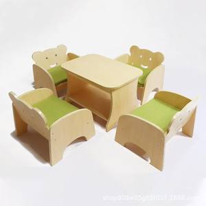 Wooden Kids Furniture Set Table And Chairs With <b>Green</b> <b>Cushions</b> For Childrens Playroom Or Kindergarten Use - Product Image 4