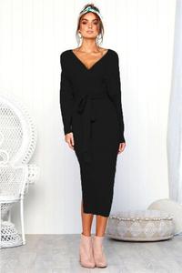 Abito <span class=keywords><strong>Lungo</strong></span> Elegante da Donna con Cintura, Maniche Lunghe, per Autunno e Inverno, Stile <span class=keywords><strong>Maglione</strong></span> Maxi - Product Image 4