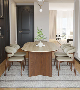 Table de Salle à Manger Ovale en Bois Rétro Nordique Française, 6 Places, en Noyer, pour Restaurant, Meuble de Cuisine - Product Image 6