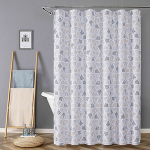Cortina de ducha de baño texturizada con líneas de tela de poliéster de diseño personalizado con estampado de lujo OWENIE - Product Image 2