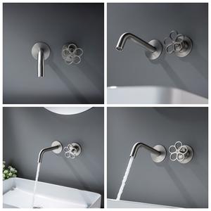 Grifo de Lavabo HONGDEC de Latón Cromado y Naranja con Manija de <span class=keywords><strong>Flor</strong></span> de Ciruelo, Grifo Mezclador de Agua Fría y Caliente Montado en la Pared para Baño - Product Image 4
