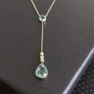 Gold Plated Choker <b>Necklace</b> <b>Blue</b> Zircon Waterdrop Pendant <b>Necklaces</b> for Women Gift - Product Image 2