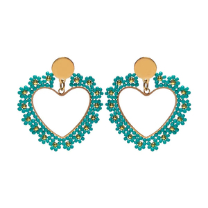 ต่างหูห่วงรูปหัวใจทำจากแก้วสแตนเลสของใหม่ของแท้ลูกปัดข้าวถักมือแฟชั่นระดับไฮเอนด์รูปทรงความรัก - Product Image 5