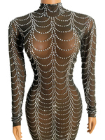 NOVANCE Y2023-B Robe de soirée transparente pour femme, style lounge, avec décalcomanie en cristal fendue, collection été 2026, brillante et élégante