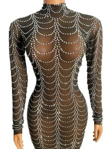 NOVANCE Y2023-B Abito Estivo 2026 con Applicazioni in Cristallo Trasparente, Elegante e Brillante per Serate e Feste - Product Image 3