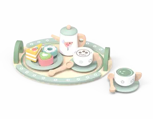 Pretend play house toys romantic wooden kids play tea set with cookies for children 3+