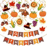Décorations de Thanksgiving, Bannière « GIVE THANKS » avec spirales suspendues pour mur intérieur, Décoration Friendsgiving pour bureau, maison, salle de classe