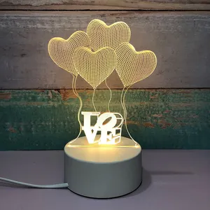 Lampu Meja Modern Hati Kekasih Manis Hadiah Anak-anak Dekorasi Rumah Lampu Ilusi 3d Lampu Malam Anak-anak