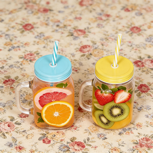 Vaso de Vidrio con Asa de 16oz, Jarra Mason <span class=keywords><strong>para</strong></span> Té Helado y Limonada con Pajita y Tapa, Vaso <span class=keywords><strong>para</strong></span> Agua con Infusión de Frutas, Bebidas <span class=keywords><strong>para</strong></span> Fiestas de Verano - Product Image 3