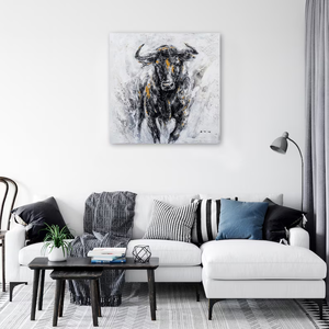 Dipinto a Olio 100% Fatto a Mano su Tela, 'Toro in Corsa', <span class=keywords><strong>Arte</strong></span> Murale per Soggiorno, Camera da Letto, Ufficio - Product Image 3